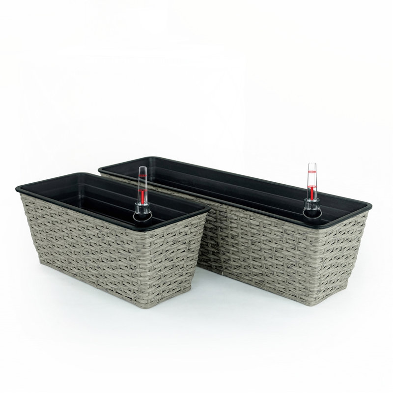 Ensemble de 2 pots de fleurs rectangulaires à arrosage intelligent, Gris