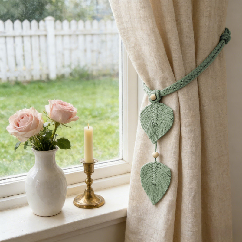 Feuilles de rideaux en forme de feuille Embrasse Accessoires de chambre Boucle de rideau Corde Décoration faite à la main