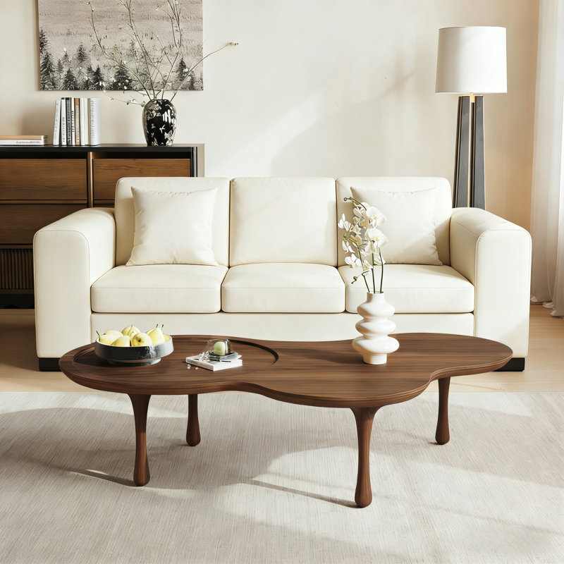 53.35" Cloud Shape Coffee Table Solid Wood Modern Coffee Table Large Coffee Table Walnut Solid Wood Coffee Table for Living Room