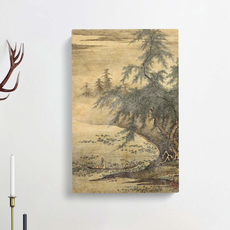 Appreciating Lotuses by Kano Masanobu - Wrapped Canvas Painting, 60cm H x 40cm W x 3cm D