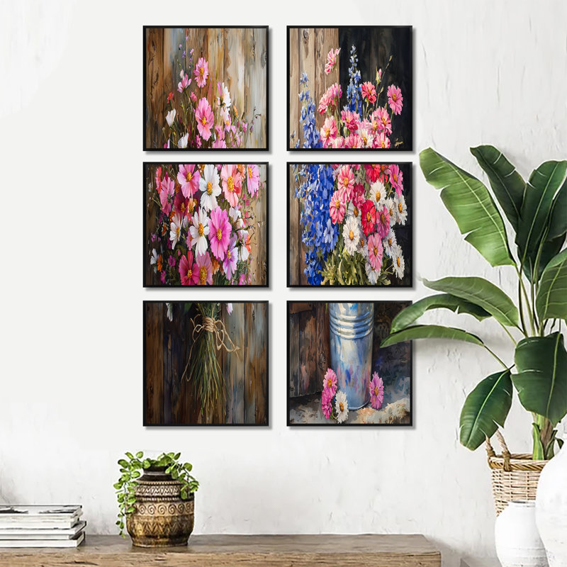 Ensemble de 6 impressions sur toile Wild Garden, Noir, Impression encadrée sans passe-partout