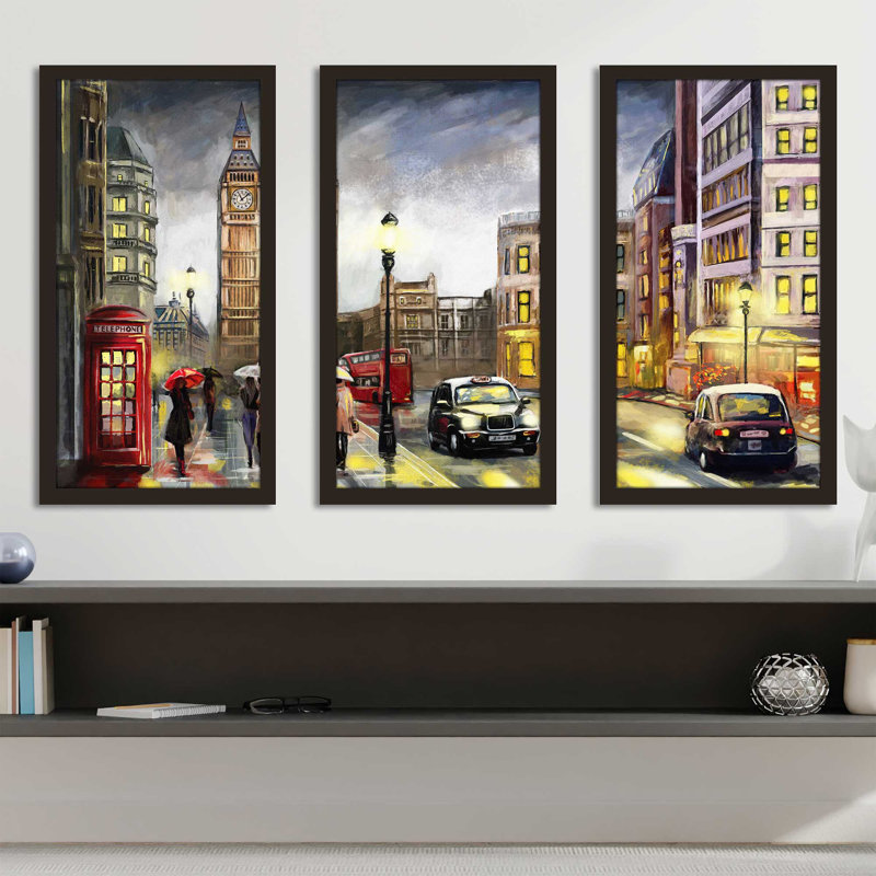 "London Streets", reproduction sur acrylique 3 pièces, H 25,5 po x l 40,5 po x P 1 po
