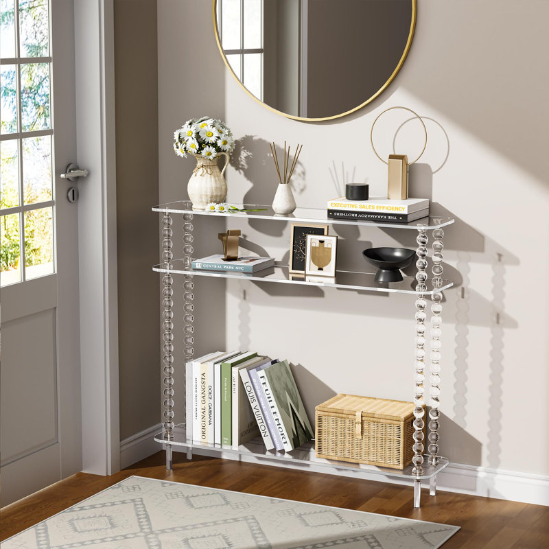 Acrylic Console Table Narrow, 3 Tier Long Entryway Table With Storage, Mid-century Modern Sofa Table For Living Room, Hallway (Clear, 39.4“×9.4”×35.4“)