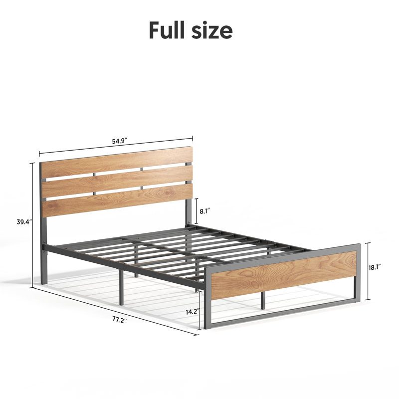 Ingrun Metal Bed Frame with Headboard, Full