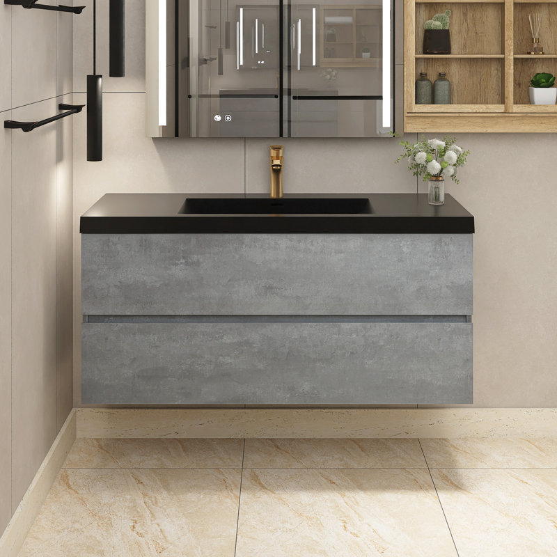 Ensemble de meuble-lavabo mural simple 48 po avec comptoir en quartz 48 po