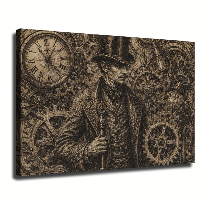 Steampunk Gentleman avec chapeau haut de forme et engrenages d'horloge, 20 x 24 po
