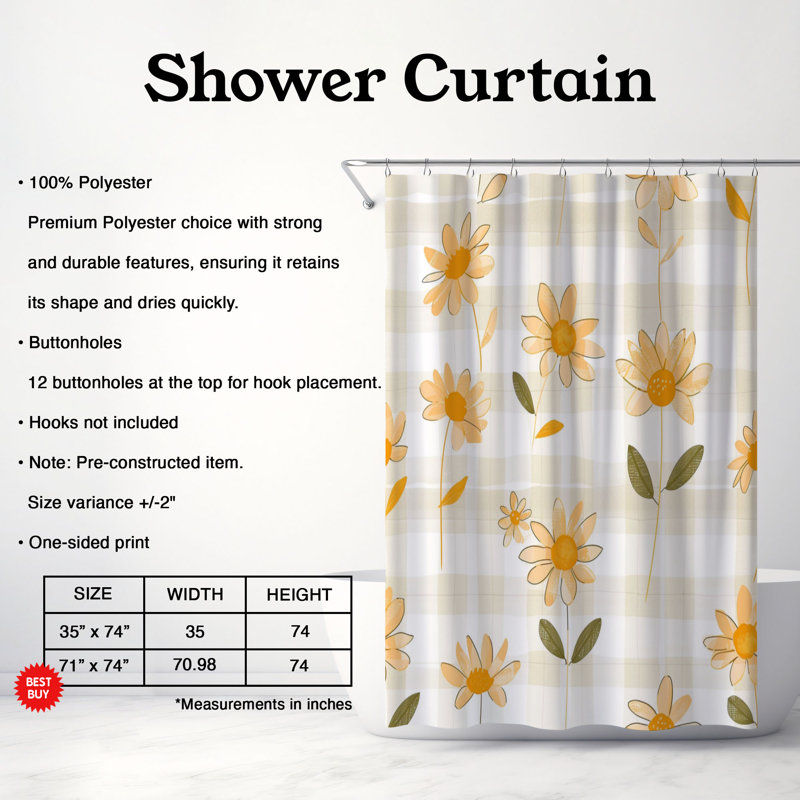 Rideau de douche Flower Plaid - Premium 101, H 74 po x l 71 po