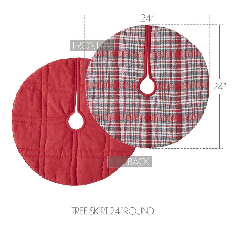 24" Red and Gray Plaid Cotton Christmas Tree Skirt