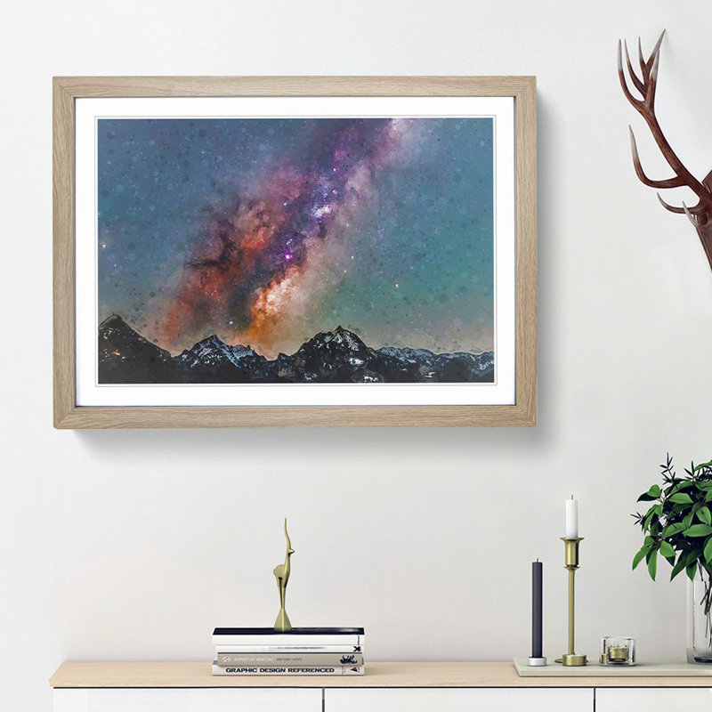 Colourful Stars Over Austria in Abstract - Picture Frame Graphic Art Print, 27cm H x 36cm W x 2cm D, Oak Framed