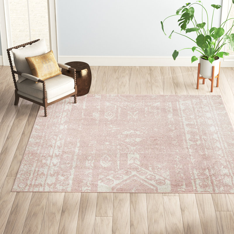 Tapis rose / blanc Gustafson, Rectangle 6 pi x 9 pi