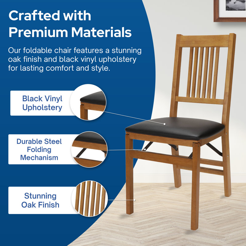 Stakmore True Mission Folding Chair, Oak Frame with Black Vinyl
