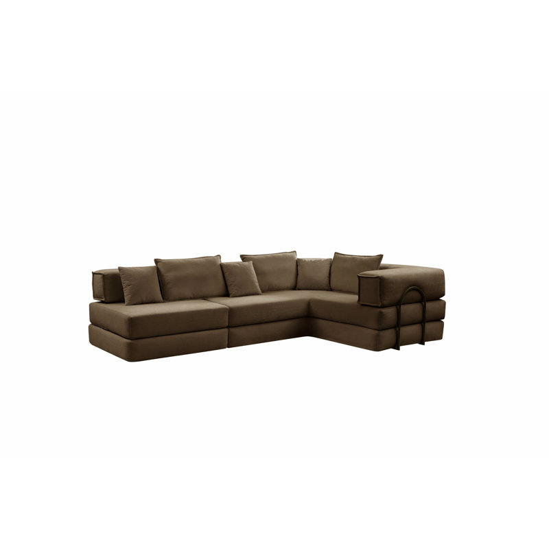 Canapé modulaire rembourré Boneless, canapé de salon en forme de L avec 6 coussins, Brun