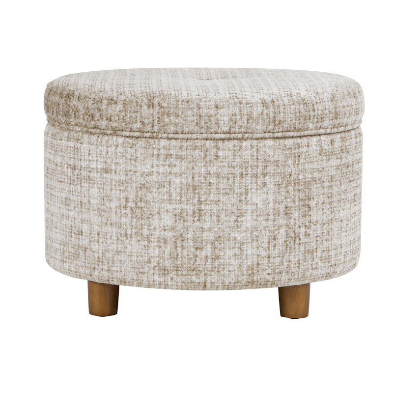 Grand repose-pieds rond avec rangement texturé crème HomePop, Tissé crème