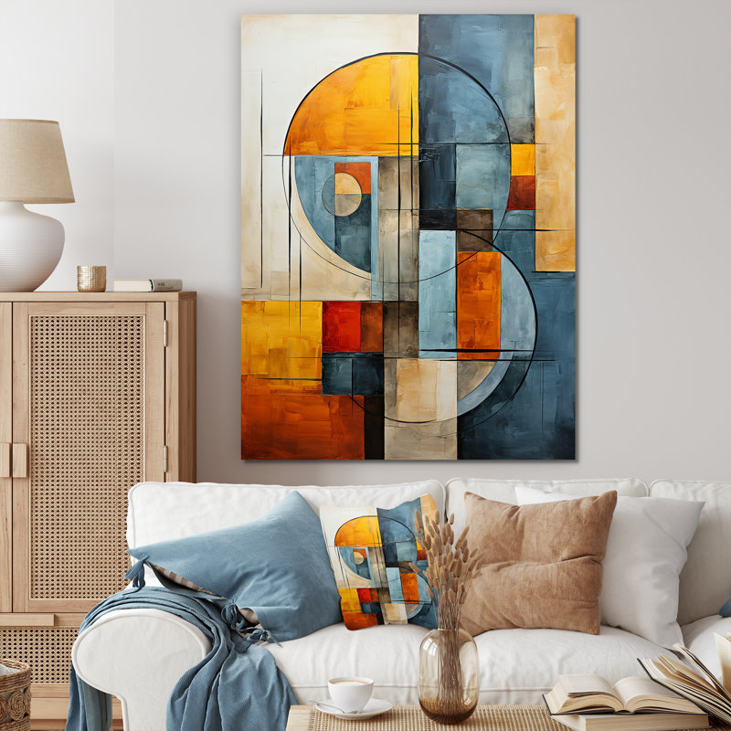 «Orange and Blue Cubism Assemblage II - Abstract Collages», art mural sur toile, Toile tendue, H 20 po x l 12 po x P 1 po