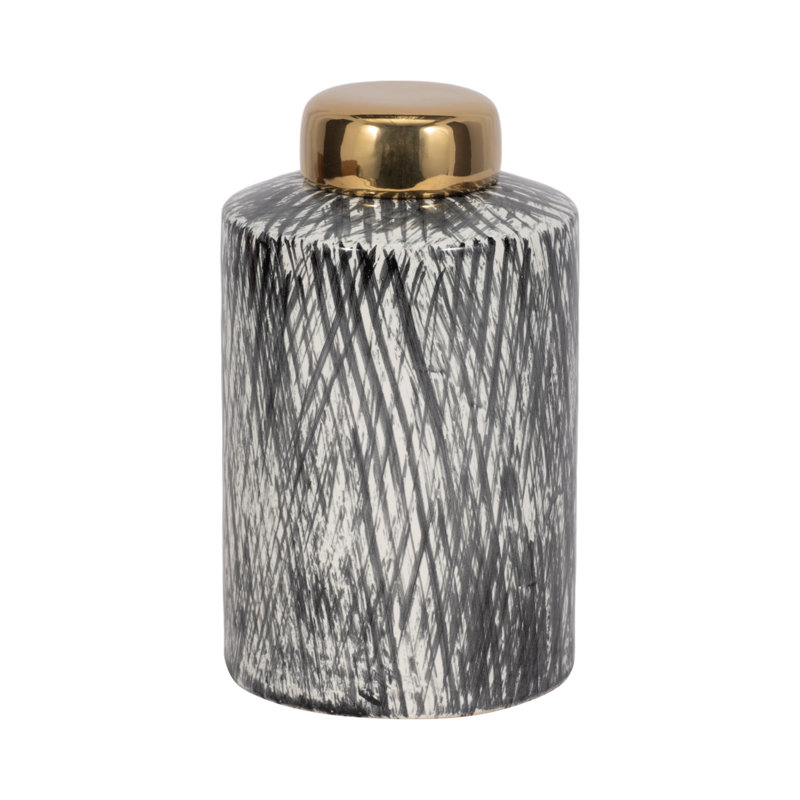 Pot décoratif décoratif en céramique texturée avec couvercle pour la décoration intérieure, H 10 po x l 5,5 po x P 5,5 po