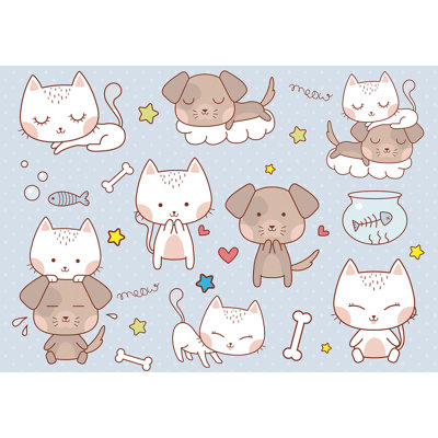 Adhésif mural pelez et collez les enfants - Dessin de chats et de chiens