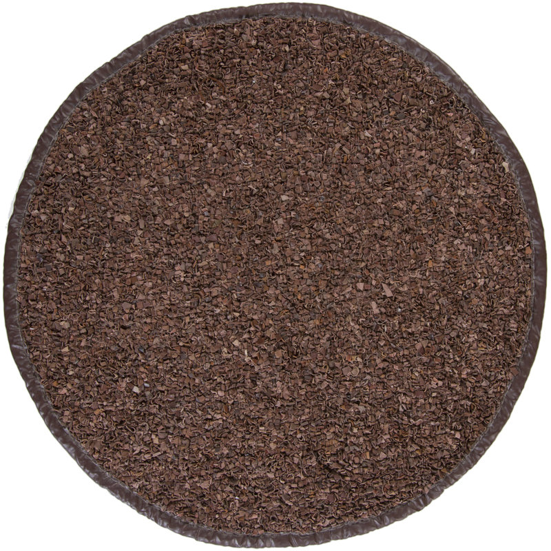 Jawawn Handmade Hand-Woven Solid Brown/Tan Indoor Leather Area Rug, Round 4'