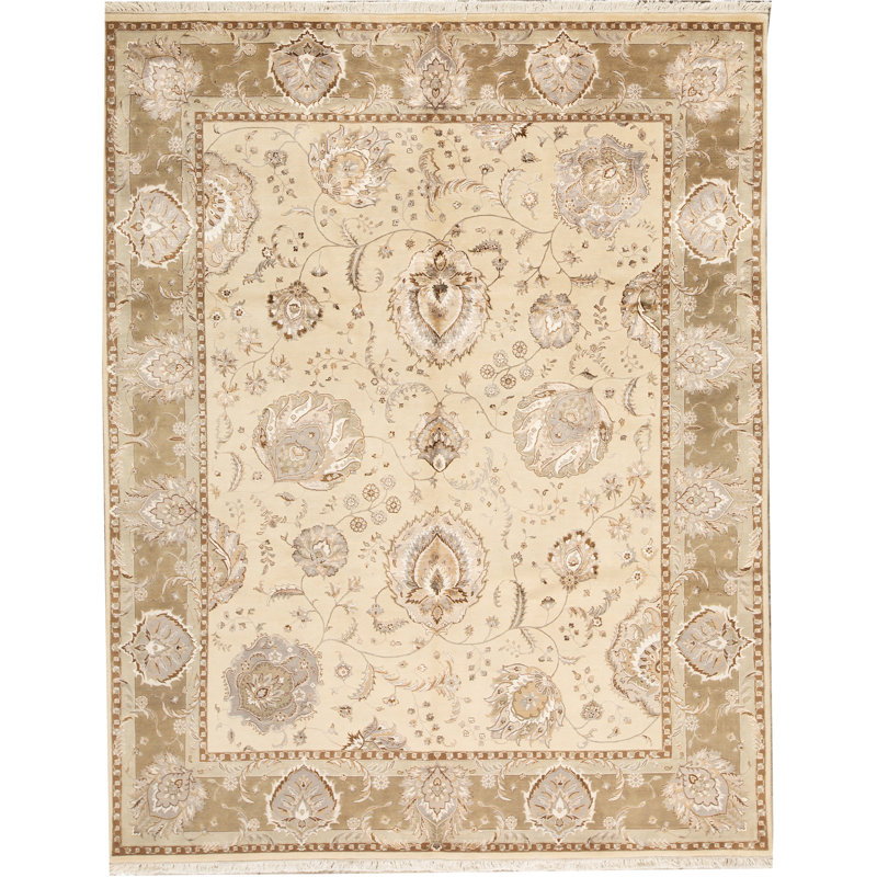 Tapis ivoire et gris noué à la main de haute qualité