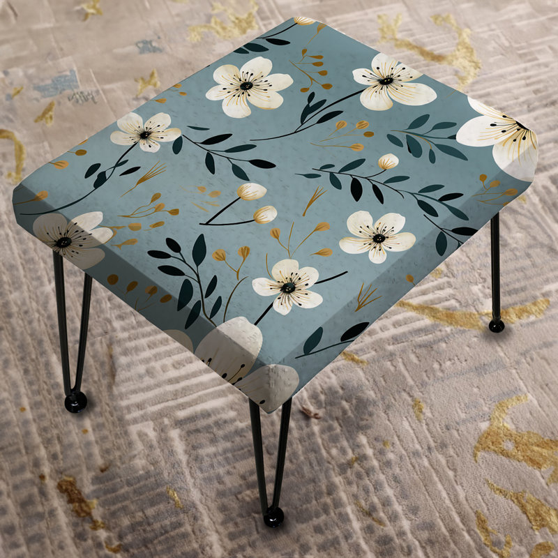 Minimalist Beauty Floral Pattern In Ivory I - Floral Rectangle Ottoman