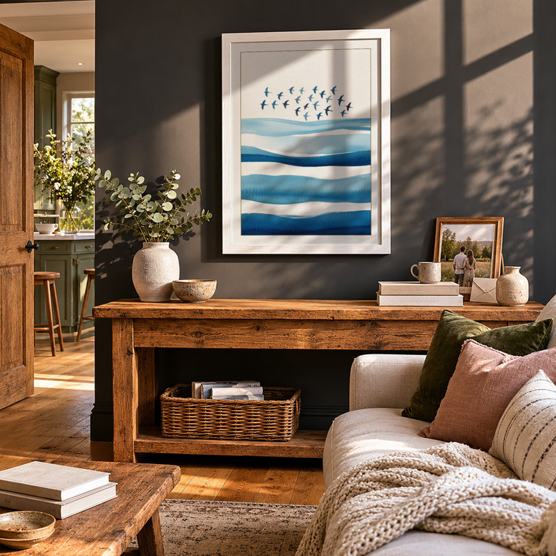 Birds Above Waves Coastal - Print, A1 - 84.1 x 59.4 cm, White