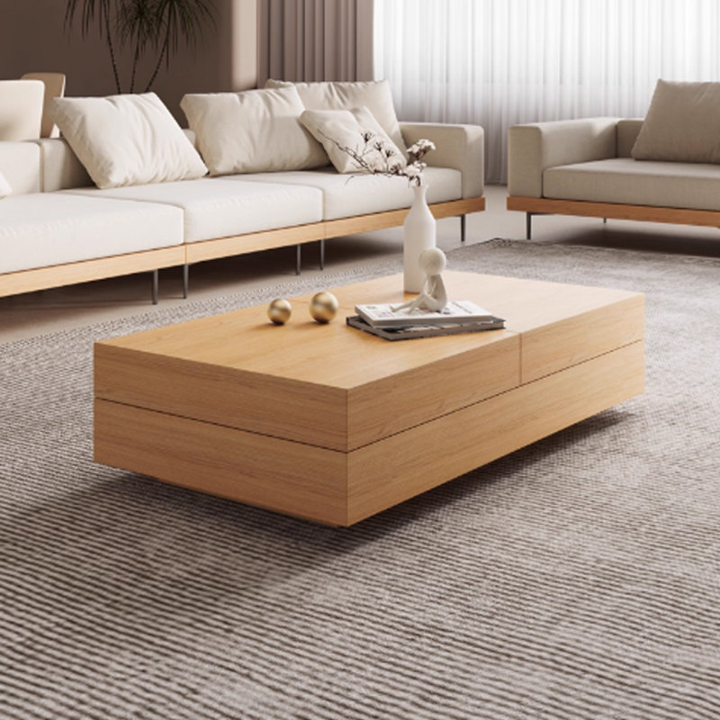 Wabi-Sabi Style Sliding-Top Rectangular Coffee Table in Solid Wood
