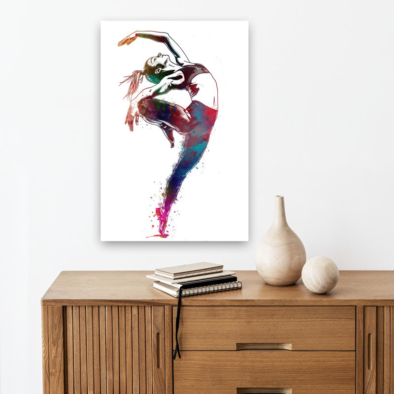 «Dynamic Watercolor Dancer», art mural contemporain coloré abstrait, H 18 po x l 12 po