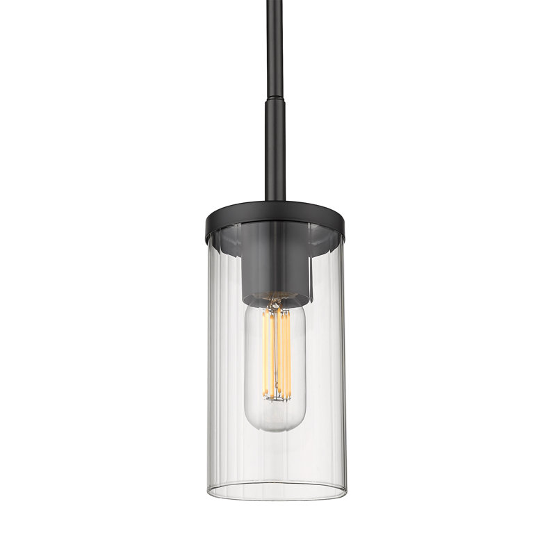 Luminaire suspendu cylindrique simple à 1 lumière Bertelli, Noir mat