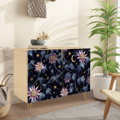 Buffet Buffet avec rangement Elegant Fantasy Astronomical Floral avec 2 portes pour le salon et la cuisine