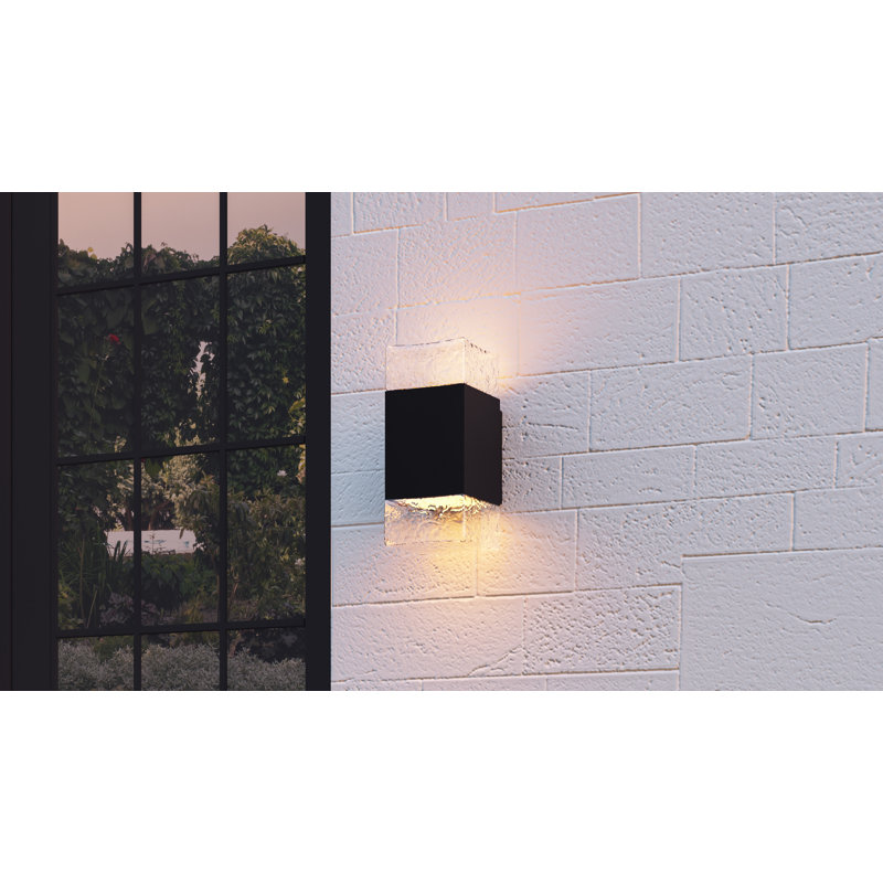 Saxton Integrated LED Matte Black Outdoor Wall Lantern, 10" H x 4.75" W x 5.5" D
