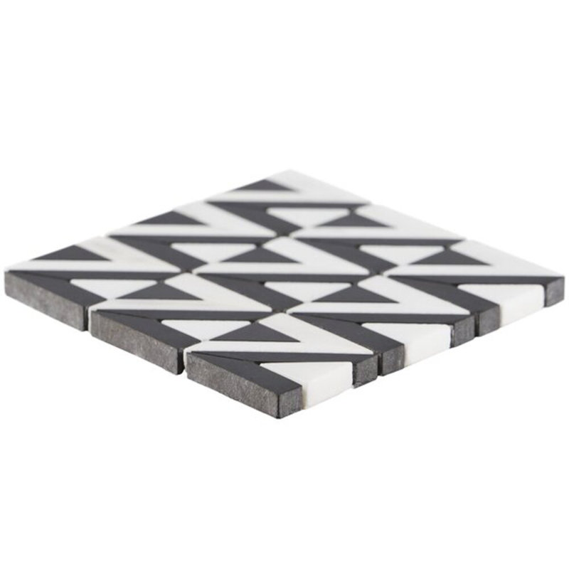 Monroe 8x8 Triangle Polished Marble Mosaic Tile, Black/White