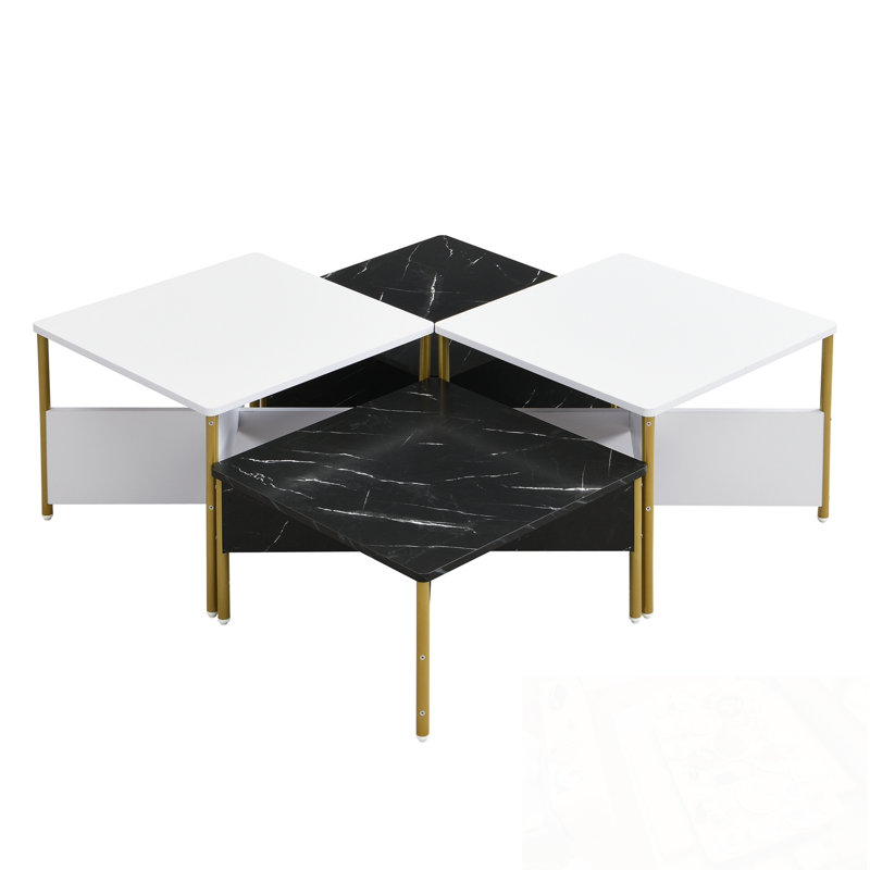 Tables basses gigognes 4 pièces avec pieds en métal, Noir et blanc