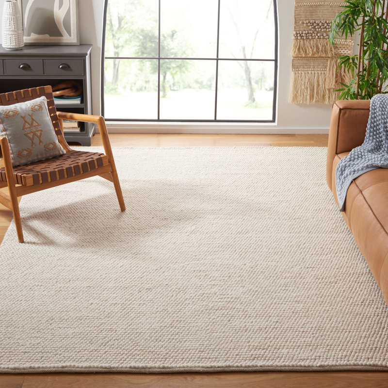 Tapis ivoire fait à la main de couleur unie Sitte, Rectangle 8 pi x 10 pi