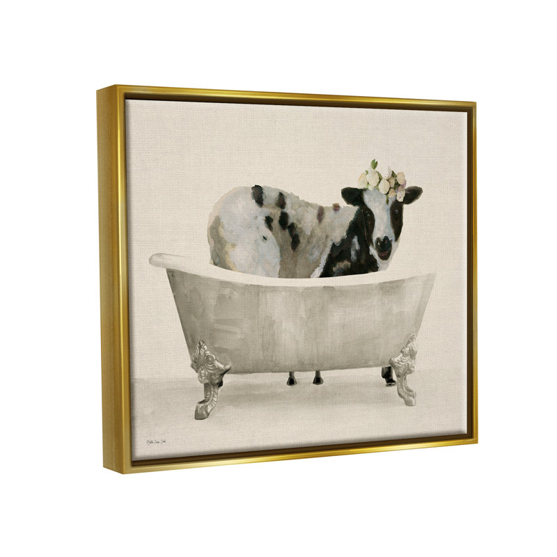 Vache dans une baignoire antique encadrée par Stellar Design Studio, Cadre flottant métallique doré