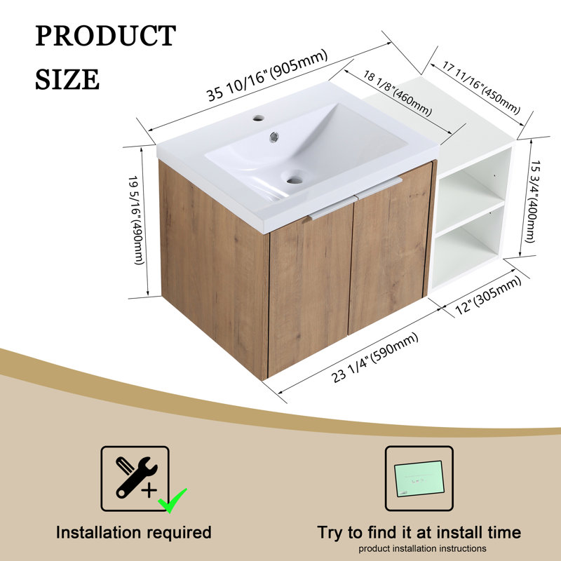 Meuble-lavabo simple avec plateau 35,63 po Duryea, Beige