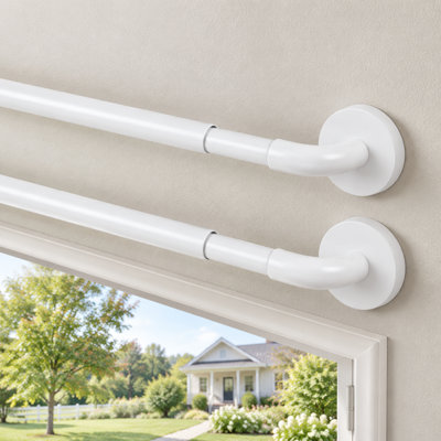 White 2 Pack magnetic curtain rods adjust from 18-30" with a 3/8 in. diameter; strong no-drill magnet grip suits metal French doors, dorms, classroom whiteboards, and renter spaces.
