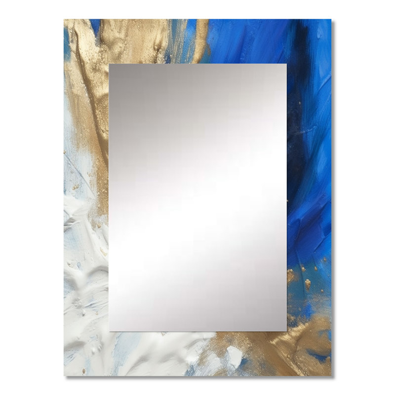 Transcendence Abstract In Blue And Gold II - Abstract Painting Decorative Mirror, Modern Wall Mirror, Printed Metal Art