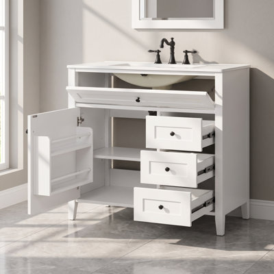 Meuble-lavabo simple autoportant blanc 18,3 po avec lavabo et rangement en céramique