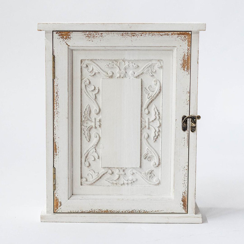 Wash Wall Key Cabinet, 12" H x 3" W x 8" D, White