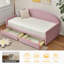 Upholstered Storage Daybed with 2 Drawers, Twin Size Multi‑Purpose Sofa Bed Frame, Solid Wood Slat Support for Small Space Bedroom-707422943