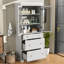 Armoire de salle de bain haute autoportante moderne avec rangement élégant avec 2 tablettes réglables, 3 tiroirs et portes en verre à fermeture en douceur-1114313540