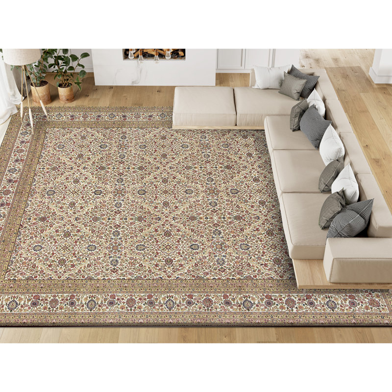 Tapis beige noué à la main de haute qualité