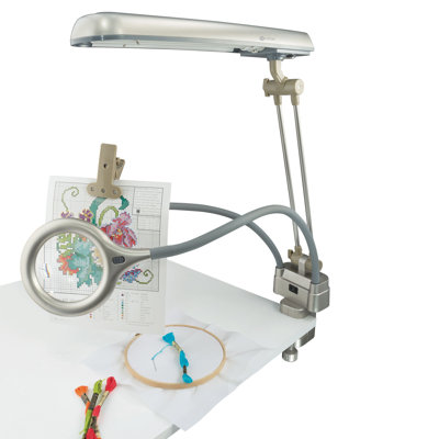 OttLite Ultimate 3-in-1 Craft Lamp, Built-in Outlet, Adjustable Neck, Magnifier & Versatile Height