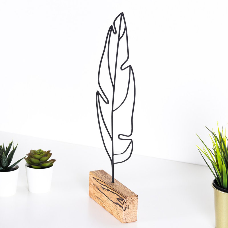 Élégant objet décoratif, métal noir et bois, 6,7 x 16,1 x 1,4 pouces | Fabrication 100% métal (épaisseur: 0,08 pouce) | Accent parfait pour la décoration intérieure, le design moderne, durable et accrocheur