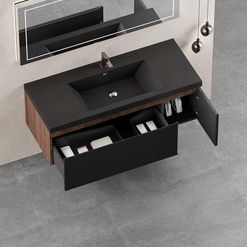 Meuble-lavabo mural 48 po avec lavabo à surface solide 48 po, Noyer