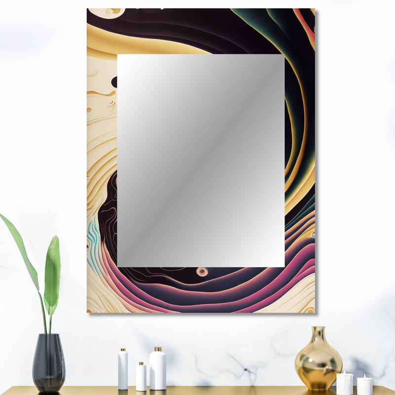 Mauve, or et bleu tourbillon III - spirales abstraites, décor de miroir mural, grand miroir moderne, art imprimé en métal