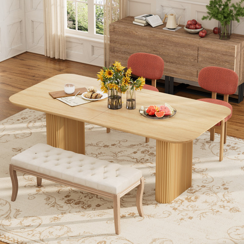 Ensemble de table de salle à manger Djanira Farmhouse, 4 Pieces: Table, 2 Chairs, Bench, Orange/Beige