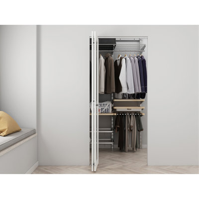 36 in. x 80 in. Full Lite Frosted Glass White MDF Bi-Fold Door with Hardware Kit and Door Handle