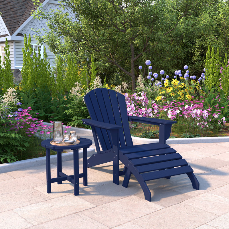 Chaise Adirondack en plastique avec repose-pieds Altura, Bleu marine