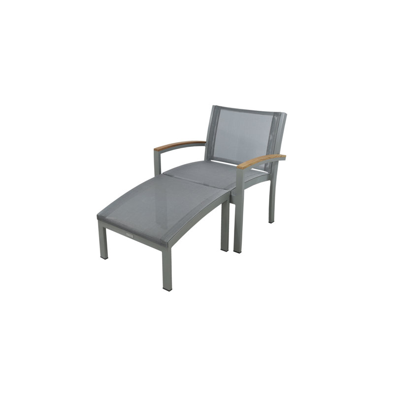 Tribeca Aluminum Teak Sling Stacking Lounge Chair, Silver/Brown