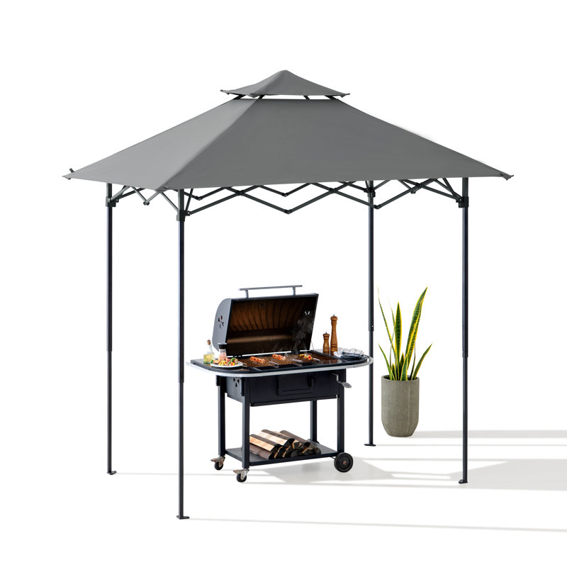 SUNJOY 8' x 5'  Pop up Grill Gazebo Double Tiered Outdoor Gazebo Standing-Height Canopy with Magnetic LED Light, Adjustable Ceiling Height, for BBQ,Picnics, Outdoor Events
